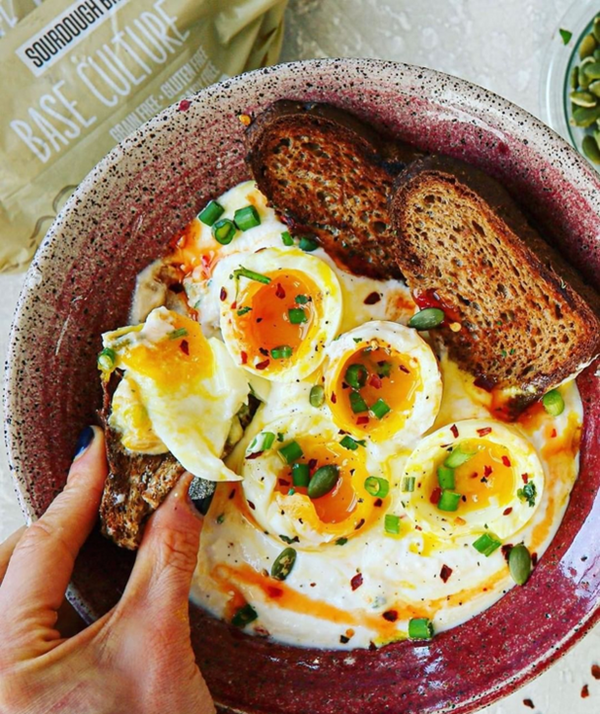 Jammy Turkish Eggs & Sourdough - BaseCulture