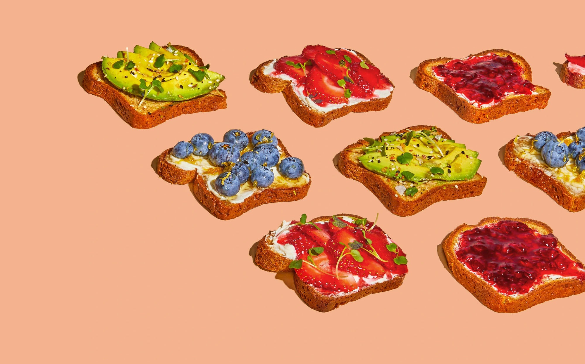 Slices of Base Culture Bread with Various Toppings