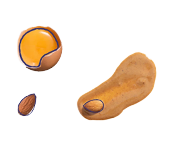 Floating Ingredients (Almonds, Cracked Egg, Almond Butter)